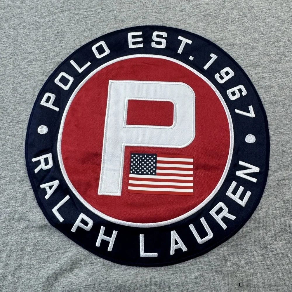 Polo Ralph Lauren Gray America Cookie Patch Mens S/S Cotton T Shirt Size L NWT